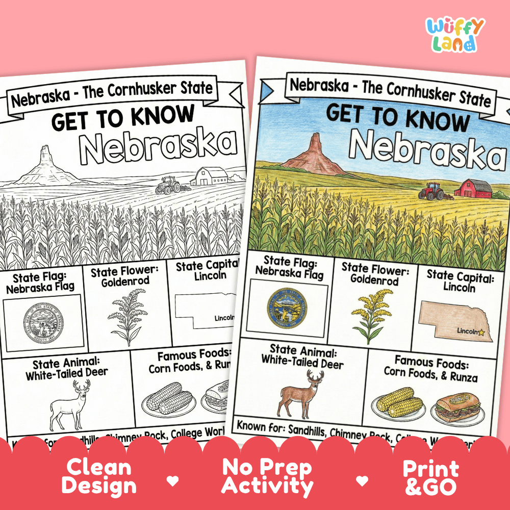 Nebraska Geography Coloring Poster Worksheets