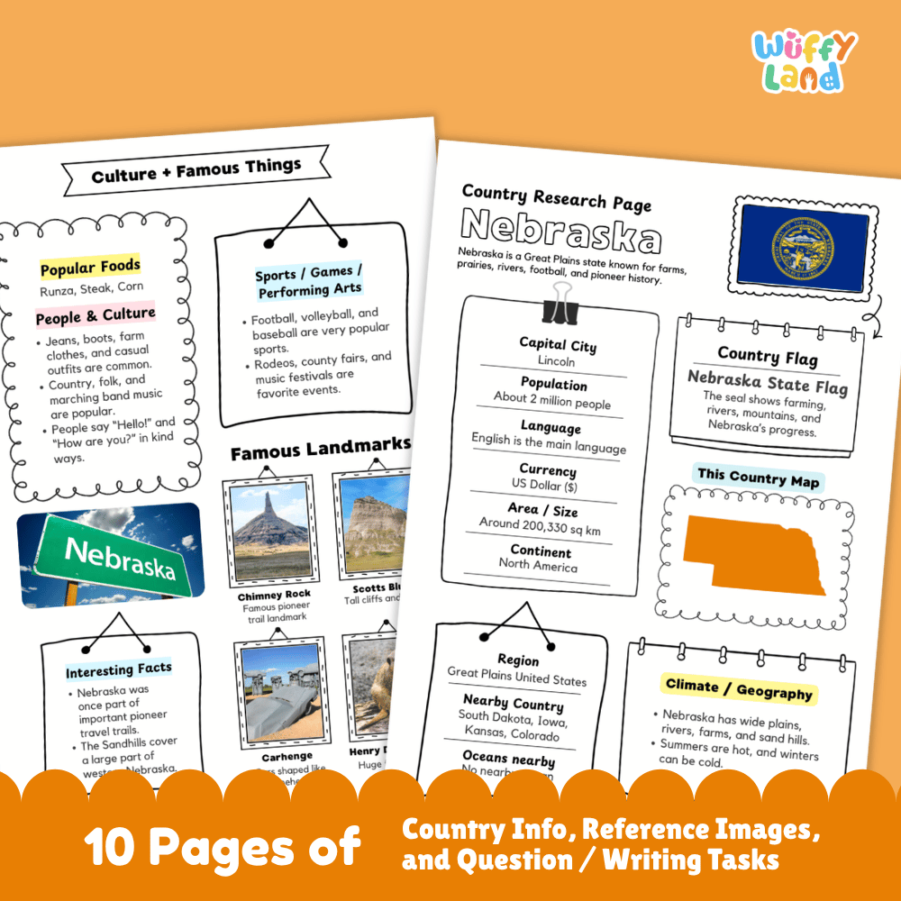 Nebraska State Research Project Worksheets and Activity Pages