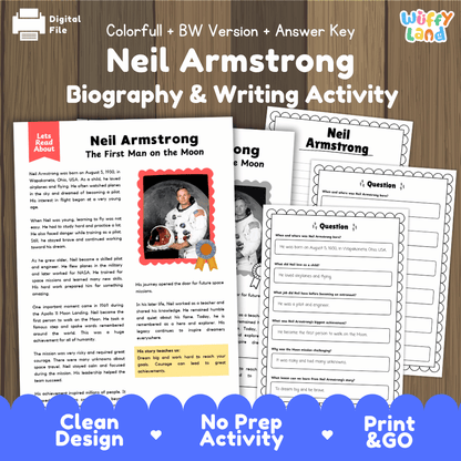 Neil Armstrong Biography Reading Passage and Writing Activity Worksheets