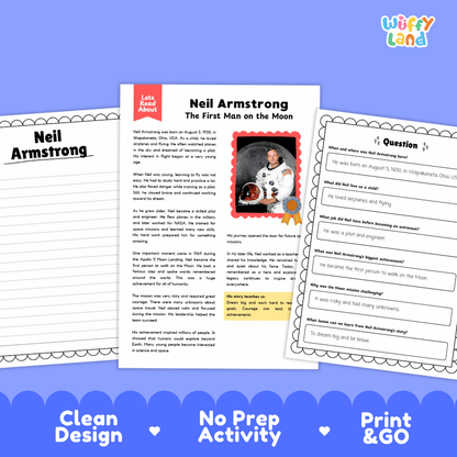 Neil Armstrong Biography Reading Passage and Writing Activity Worksheets