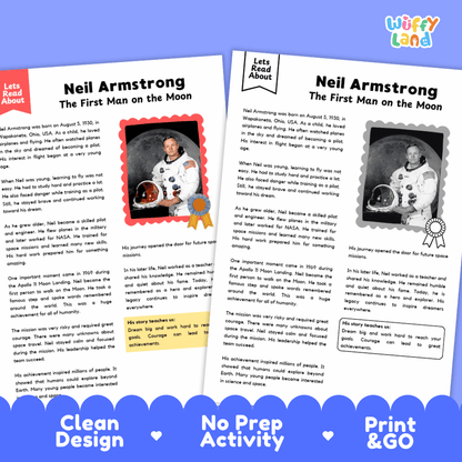 Neil Armstrong Biography Reading Passage and Writing Activity Worksheets