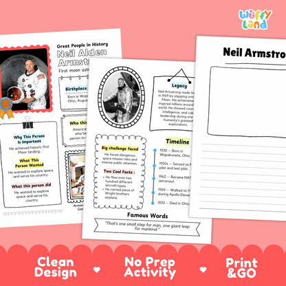 Neil Armstrong Famous People Research Page Worksheets