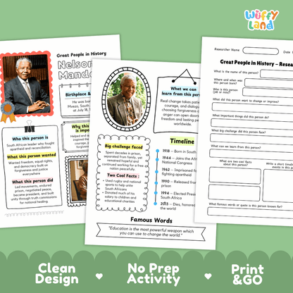 Nelson Mandela Famous People Research Page - Black History Month Biography Worksheets