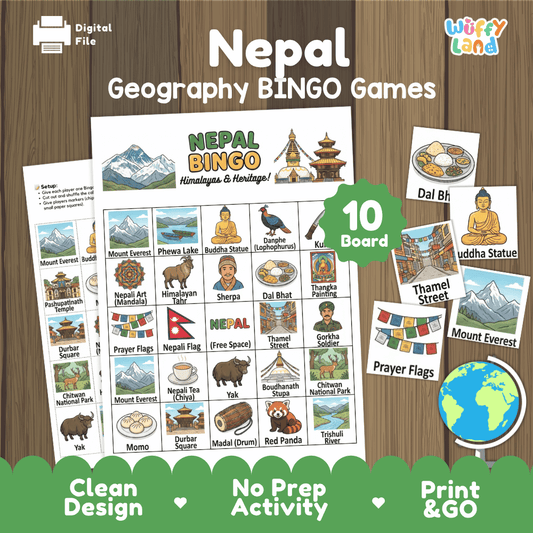 Nepal Geography Bingo Game Printable Activity