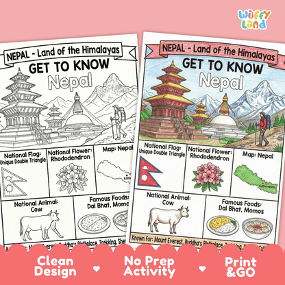 Nepal Geography Coloring Poster | Country Study Research Worksheet Activity