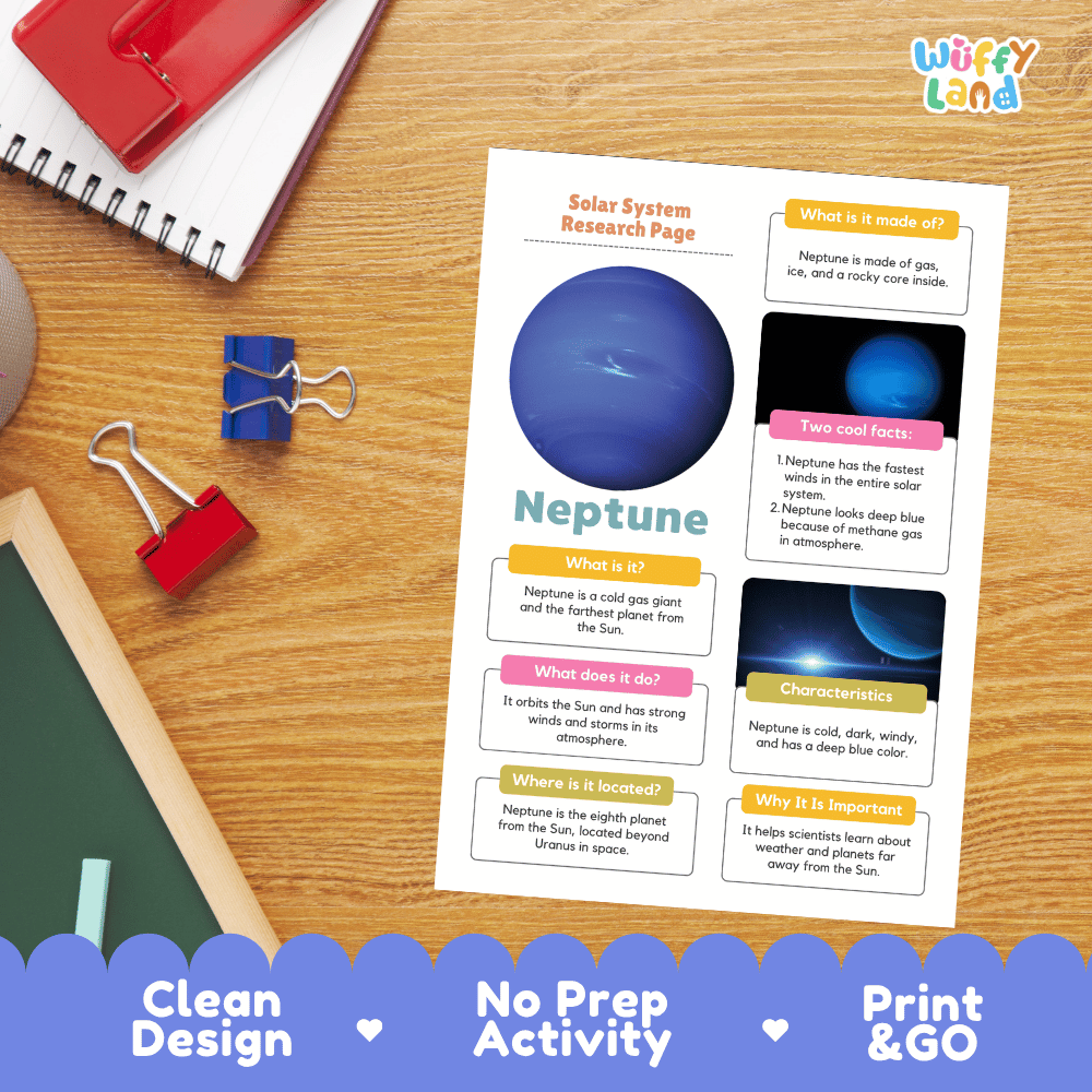Neptune Solar System Research Project Worksheets and Fact Sheet