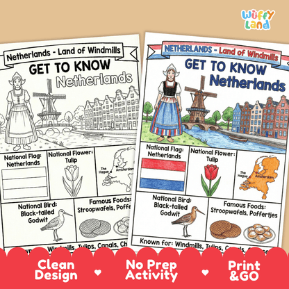 Netherlands Geography Coloring Poster | Country Study Research Worksheet Activity
