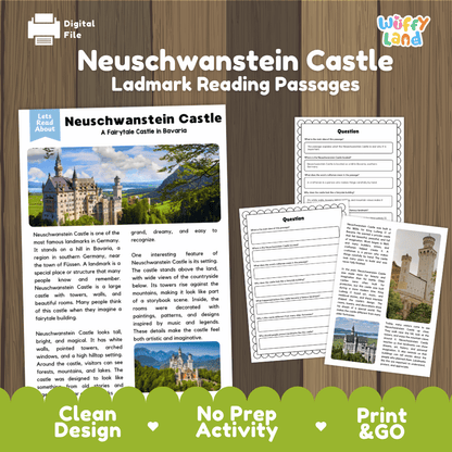 Neuschwanstein Castle Landmark Reading Passages and Comprehension Worksheets