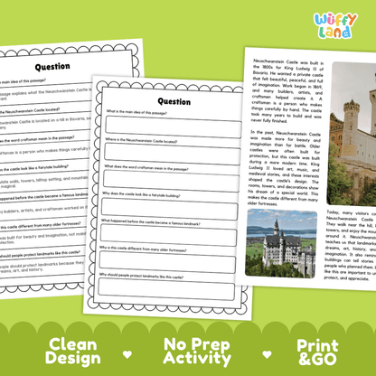 Neuschwanstein Castle Landmark Reading Passages and Comprehension Worksheets