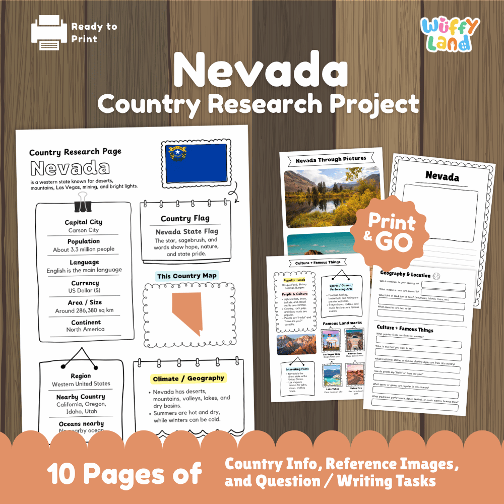 Nevada Country Research Project Worksheets and Activity Pages
