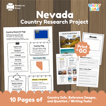 Nevada Country Research Project Worksheets and Activity Pages