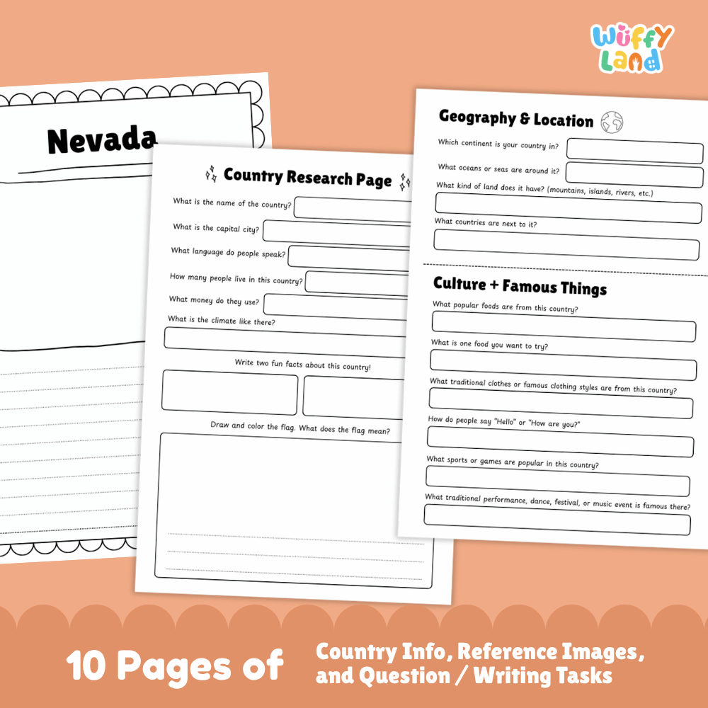 Nevada Country Research Project Worksheets and Activity Pages