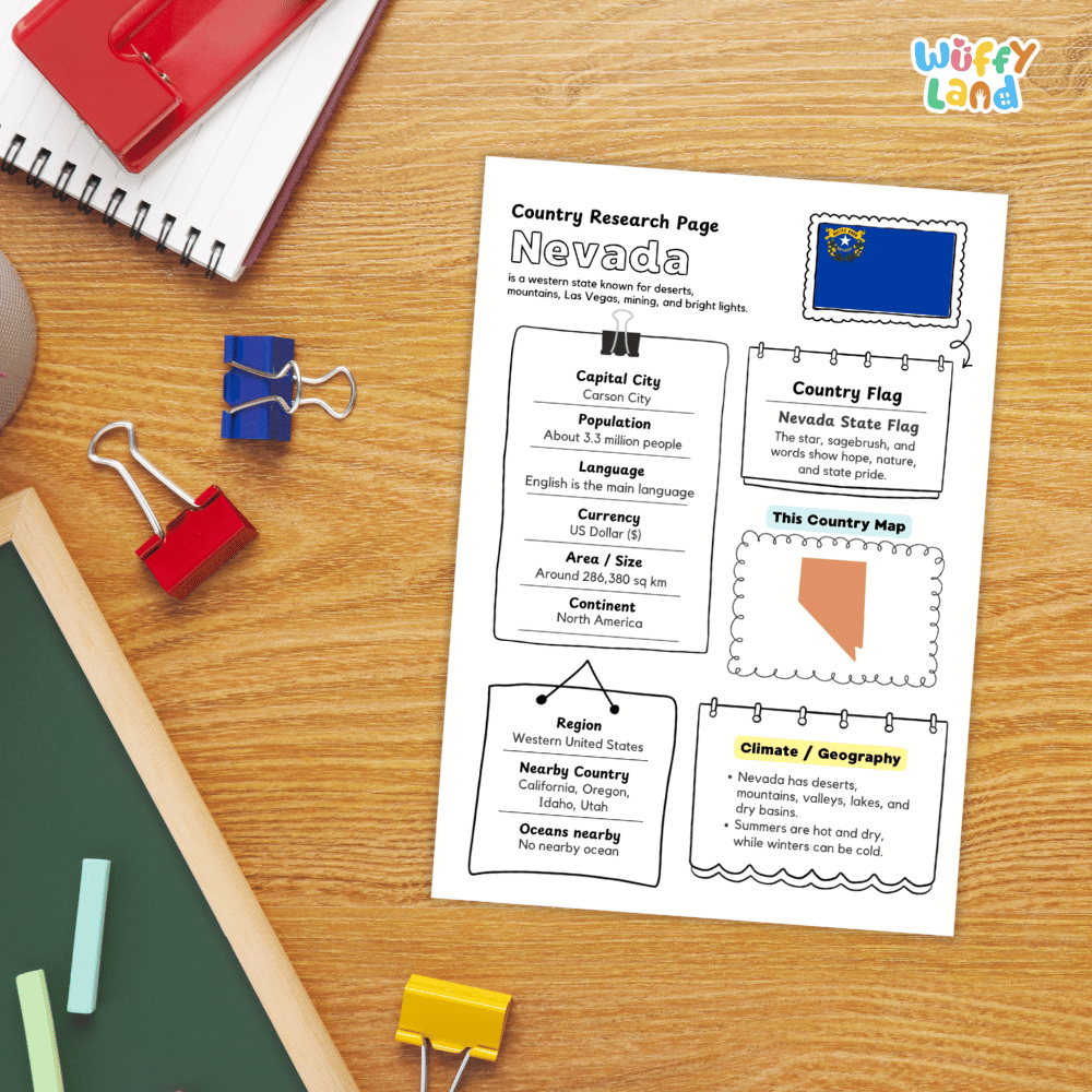 Nevada Country Research Project Worksheets and Activity Pages
