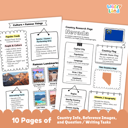 Nevada Country Research Project Worksheets and Activity Pages