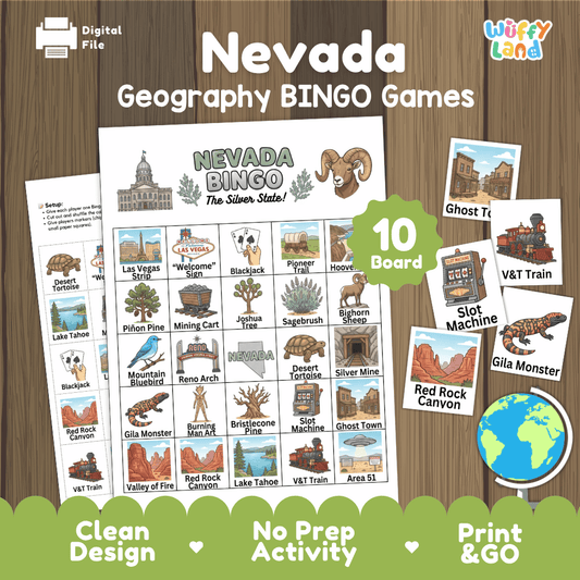 Nevada Geography Bingo Games Printable State Study Activities