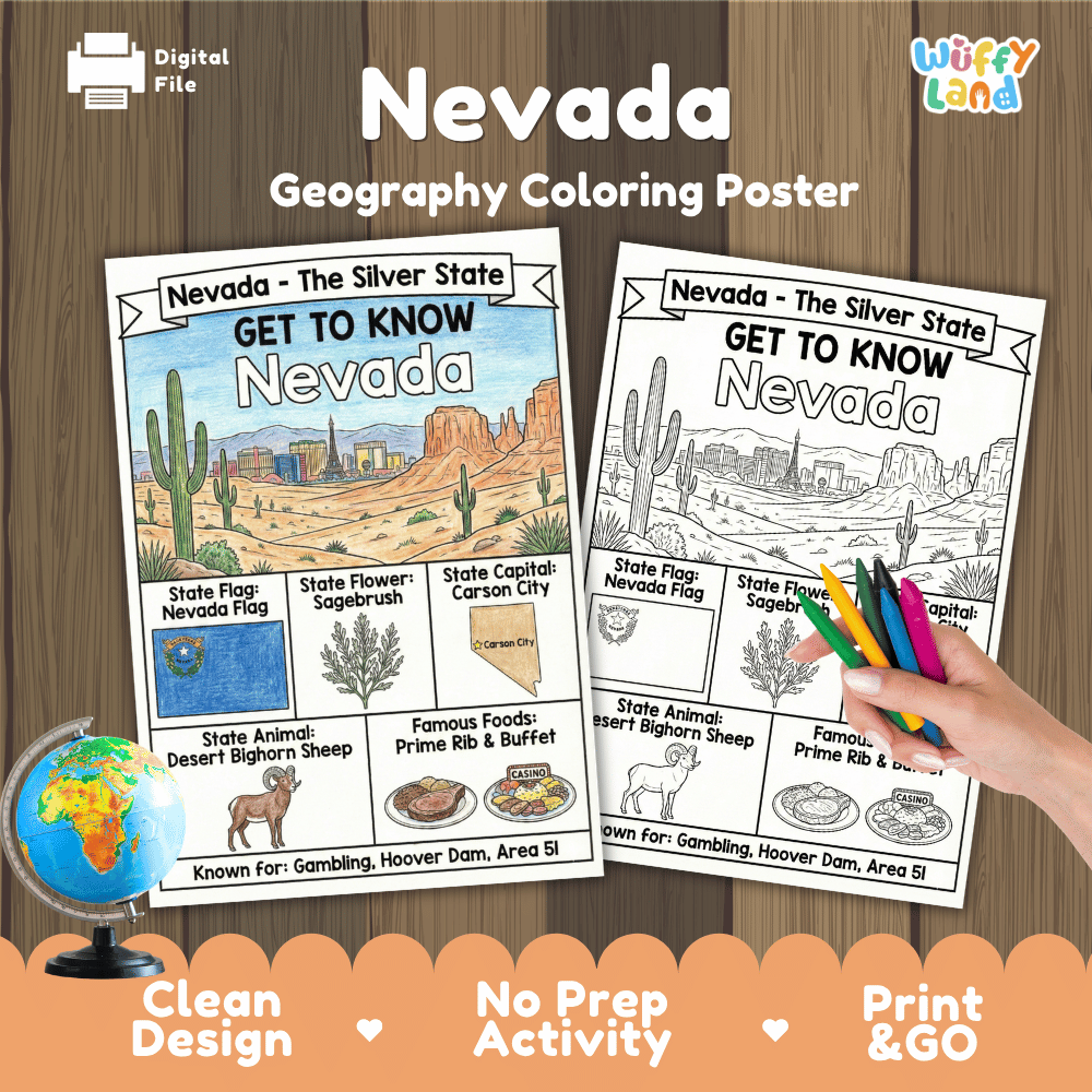 Nevada Geography Coloring Poster Worksheets