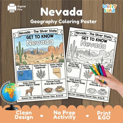 Nevada Geography Coloring Poster Worksheets