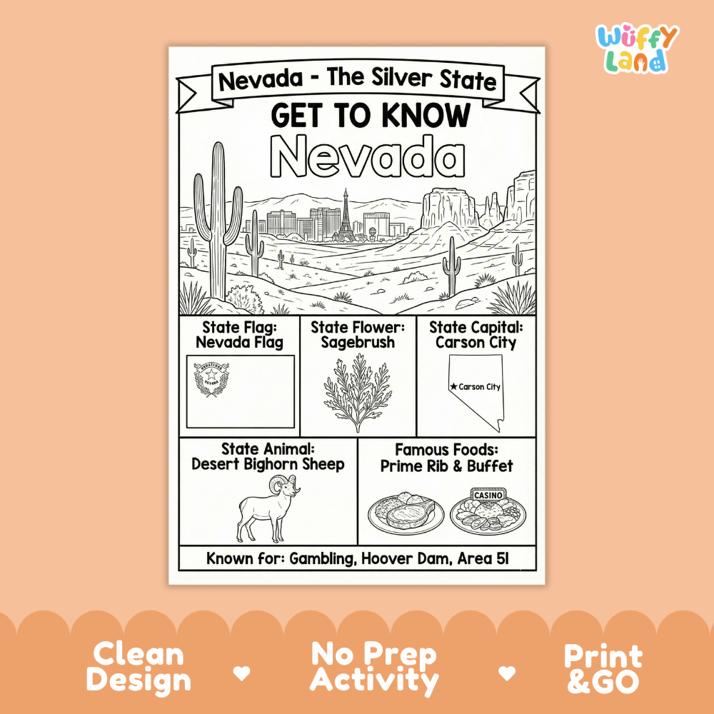 Nevada Geography Coloring Poster Worksheets