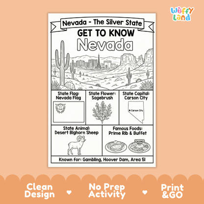 Nevada Geography Coloring Poster Worksheets