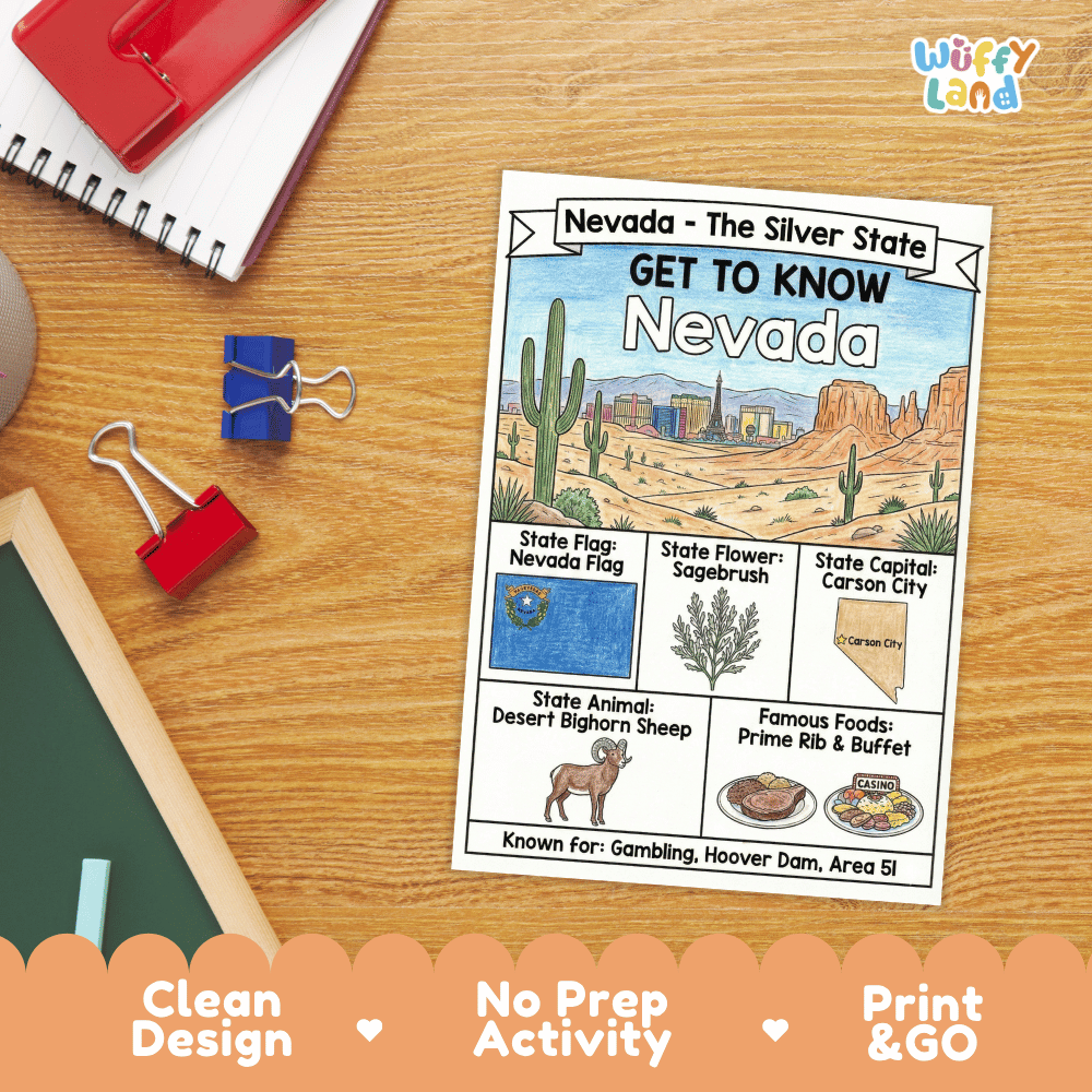 Nevada Geography Coloring Poster Worksheets