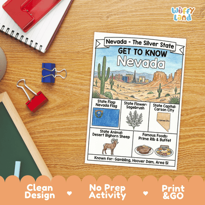 Nevada Geography Coloring Poster Worksheets