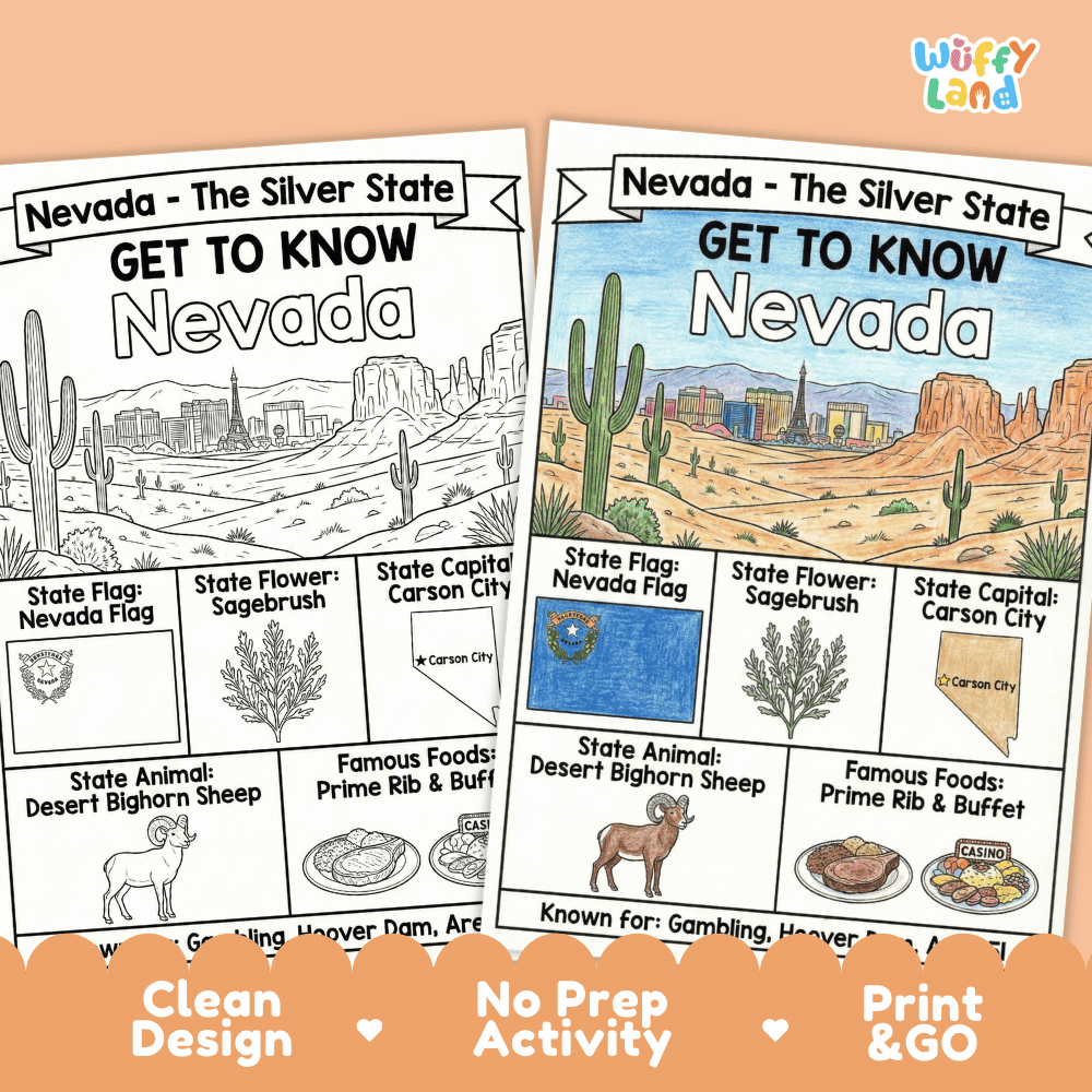 Nevada Geography Coloring Poster Worksheets