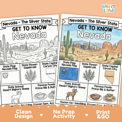 Nevada Geography Coloring Poster Worksheets