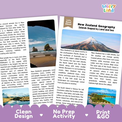 Teacher answer key page showing complete question solutions for New Zealand geography social studies reading comprehension practice