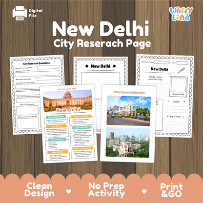 New Delhi City Research Worksheets and Fact Sheet
