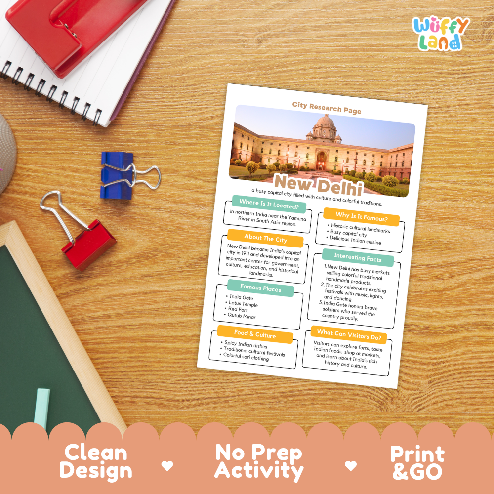 New Delhi City Research Worksheets and Fact Sheet