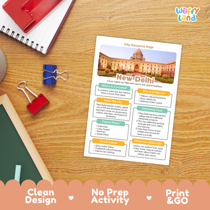 New Delhi City Research Worksheets and Fact Sheet