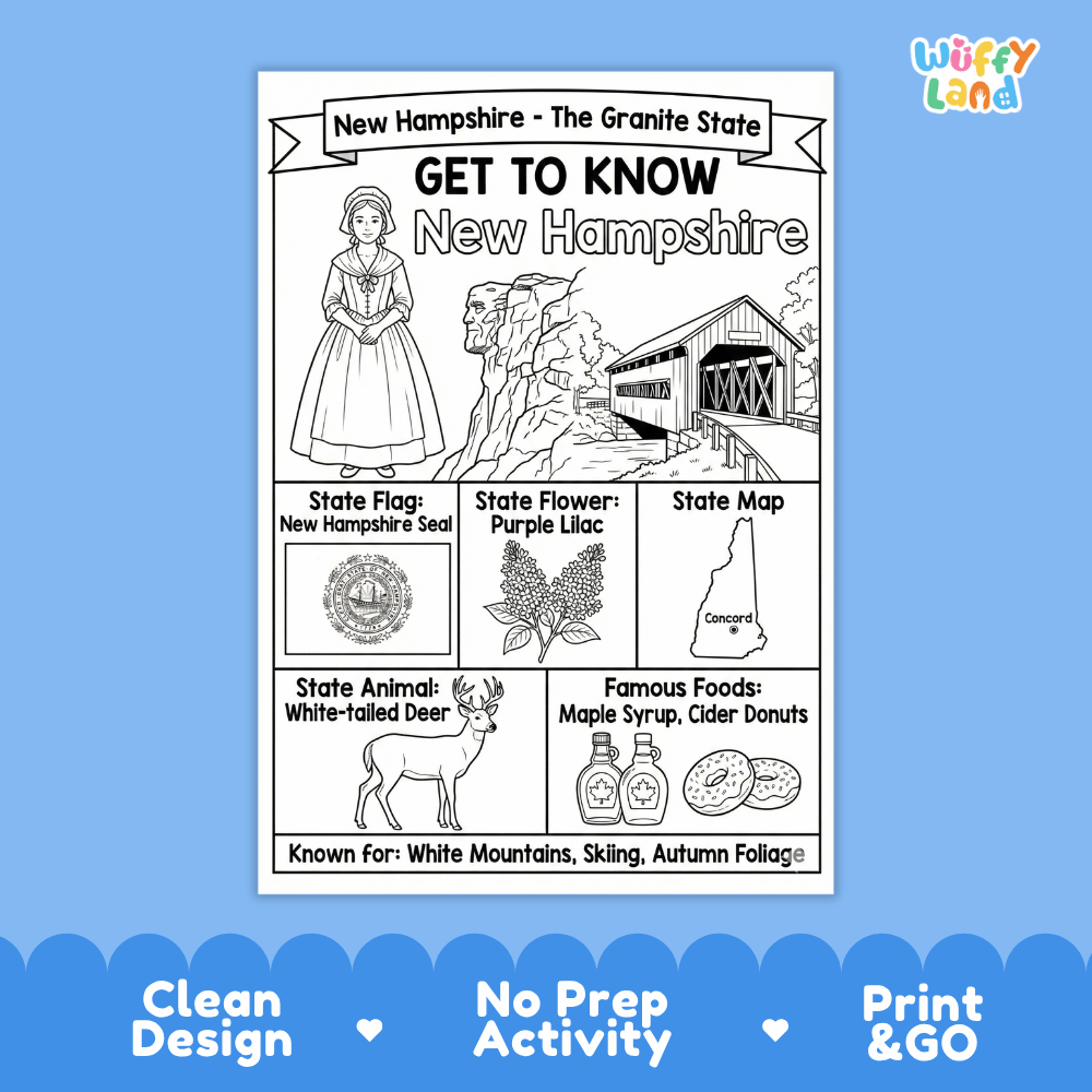 New Hampshire Geography Coloring Poster Worksheets