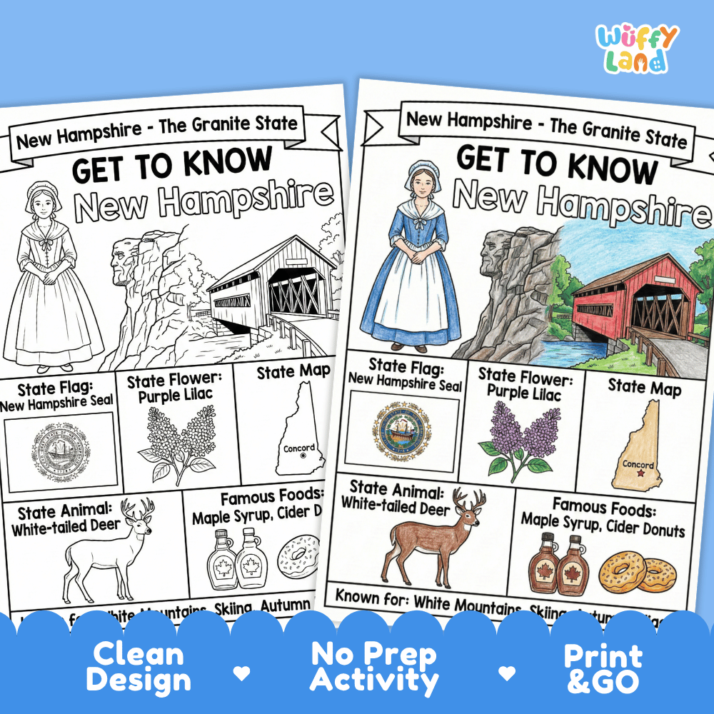 New Hampshire Geography Coloring Poster Worksheets