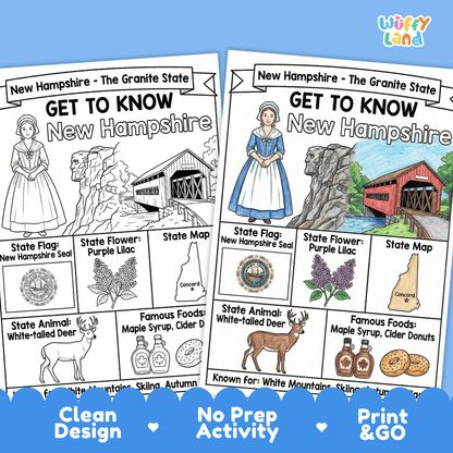 New Hampshire Geography Coloring Poster Worksheets
