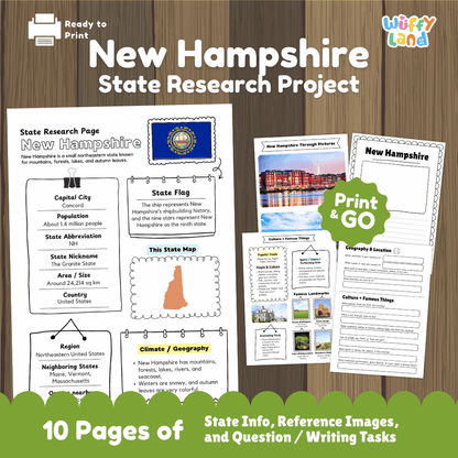 New Hampshire State Research Project Worksheets and Activity Pages
