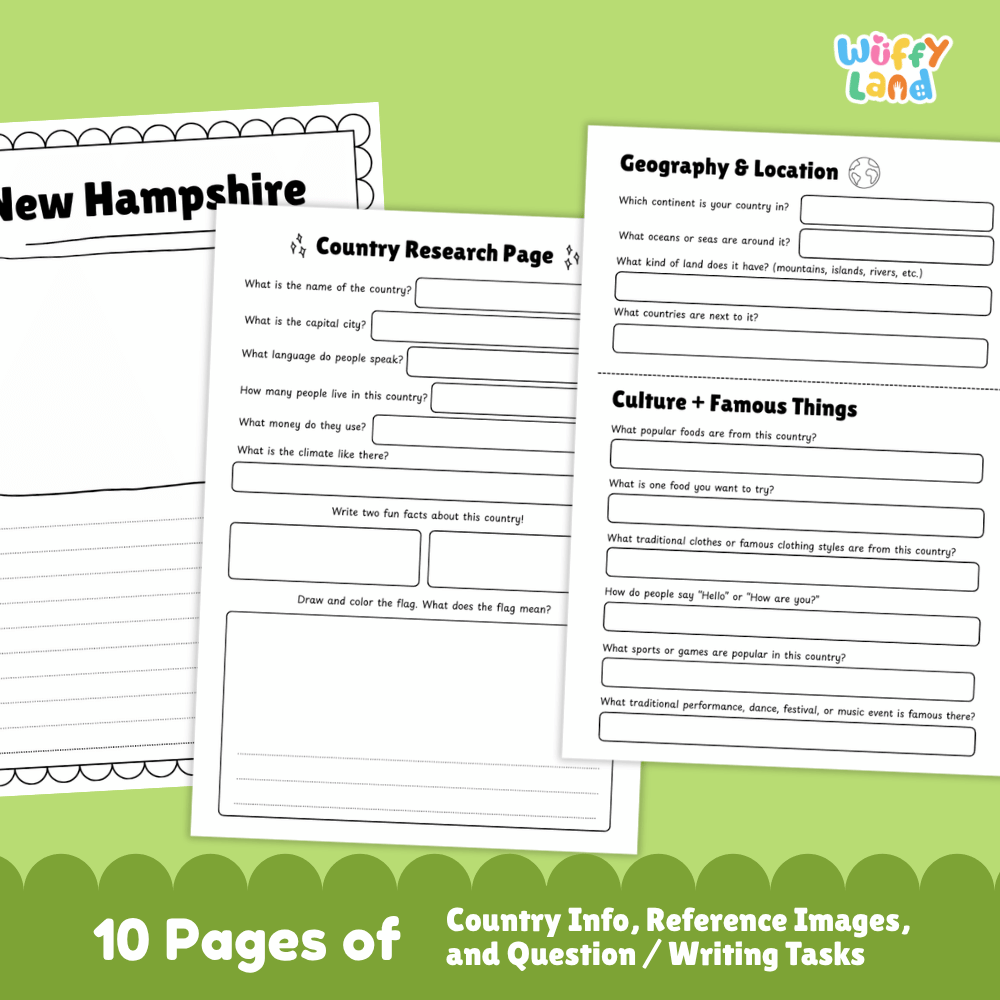 New Hampshire State Research Project Worksheets and Activity Pages