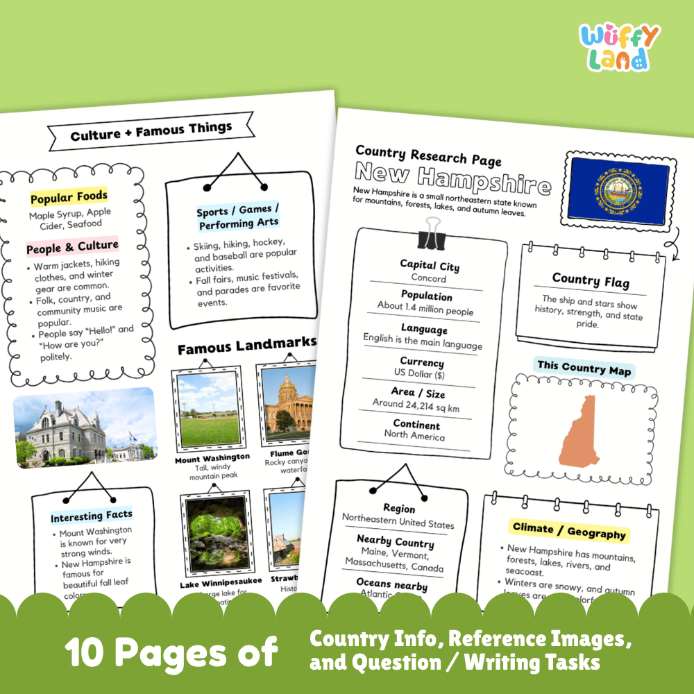 New Hampshire State Research Project Worksheets and Activity Pages