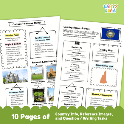 New Hampshire State Research Project Worksheets and Activity Pages