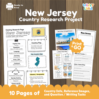 New Jersey Country Research Project Worksheets and Activity Pages