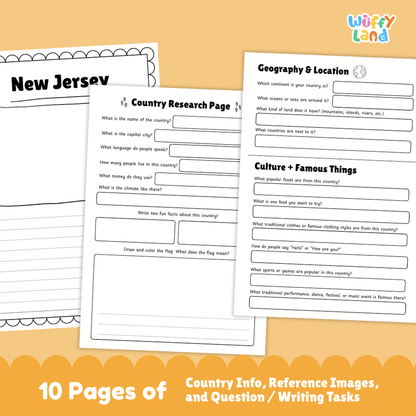 New Jersey Country Research Project Worksheets and Activity Pages