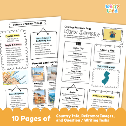 New Jersey Country Research Project Worksheets and Activity Pages