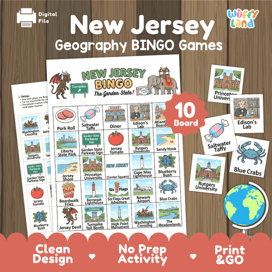 New Jersey Geography Bingo Game Printable Activity