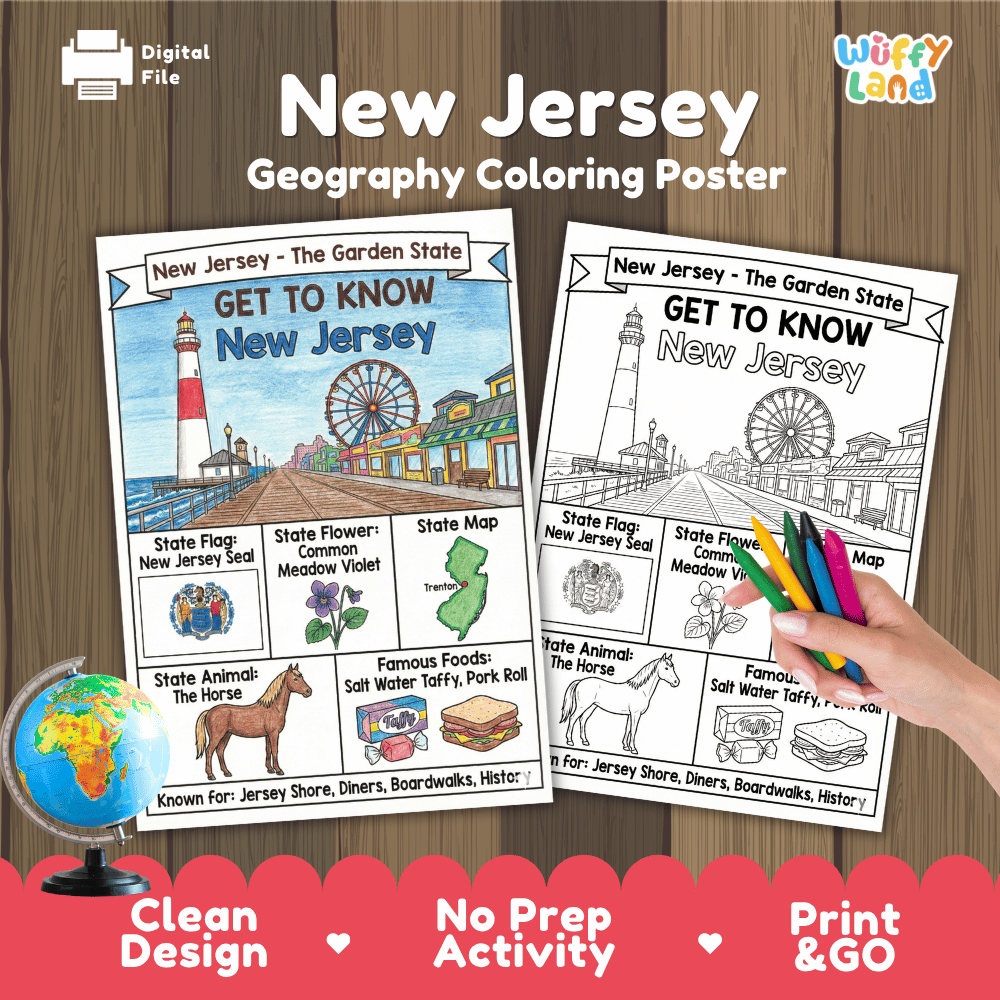New Jersey Geography Coloring Poster Worksheets