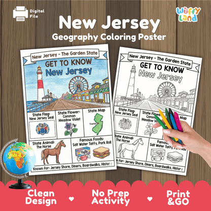 New Jersey Geography Coloring Poster Worksheets
