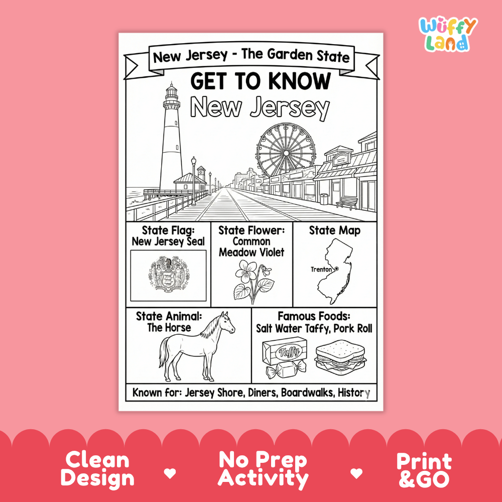 New Jersey Geography Coloring Poster Worksheets
