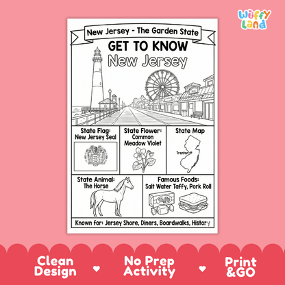 New Jersey Geography Coloring Poster Worksheets