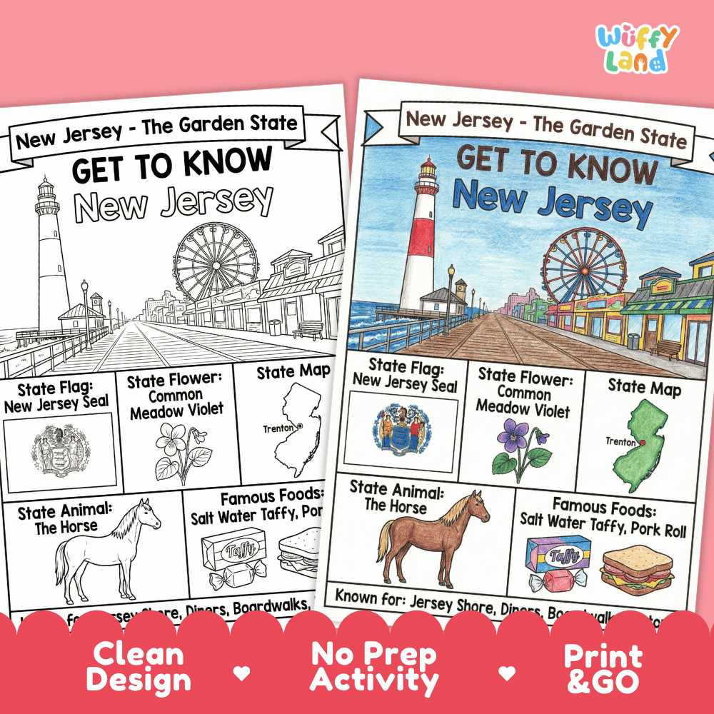 New Jersey Geography Coloring Poster Worksheets