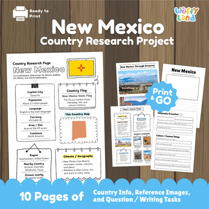 New Mexico Country Research Project Worksheets and Activity Pages
