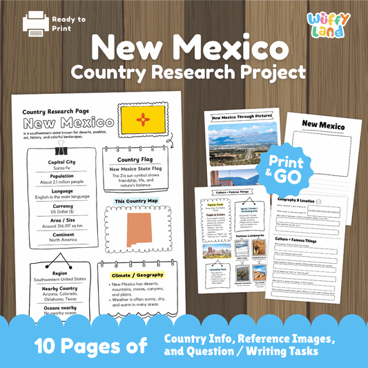 New Mexico Country Research Project Worksheets and Activity Pages