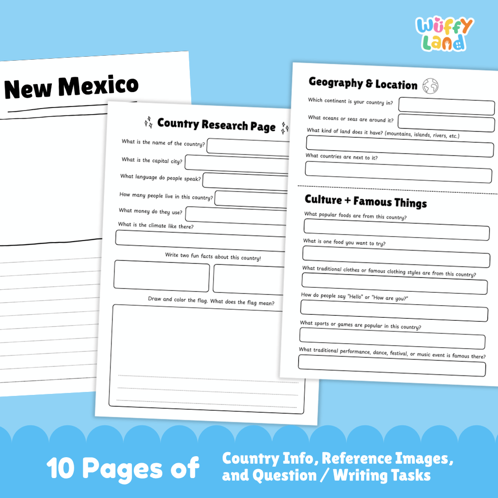 New Mexico Country Research Project Worksheets and Activity Pages